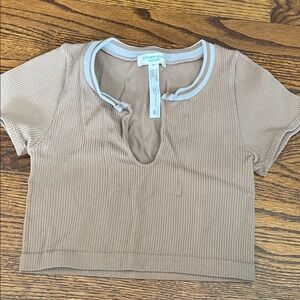 Altar'd State Tan Crop Top with Gray Trim